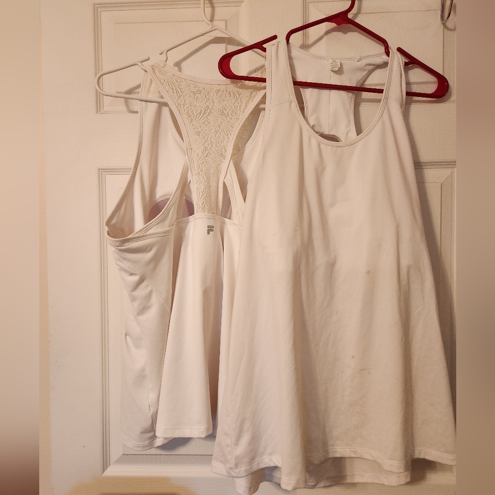 FILA White Tank Tops with built in bra, sz XXL